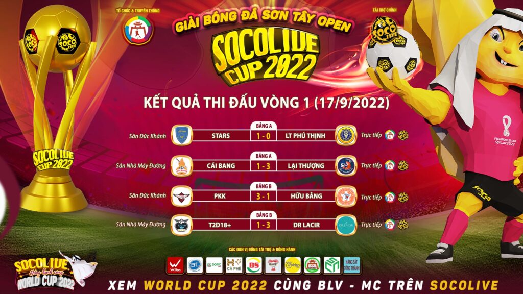 Kết quả thi đấu Vòng 1 Giải Bóng Đá Phủi Sơn Tây Open Socolive Cup 2022