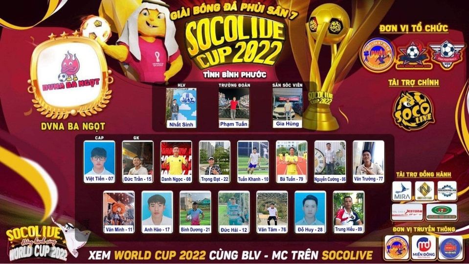 Danh sách cầu thủ DVNA Ba Ngọt FC tại Giải bóng đá Bình Phước S7 Socolive Cup 2022