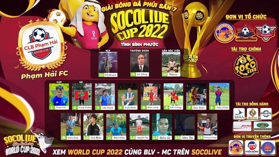 Danh sách cầu thủ Phạm Hải FC tại Giải bóng đá Bình Phước S7 Socolive Cup 2022