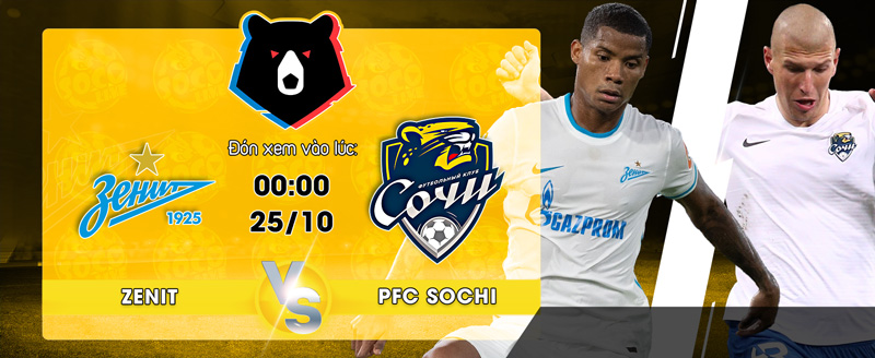 Link Xem Trực Tiếp Zenit St.Petersburg vs PFC Sochi 00h00 ngày 25/10 - socolive 