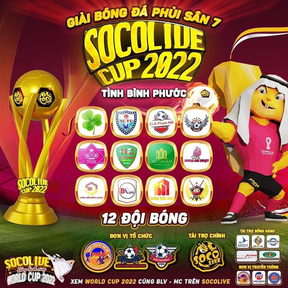 12 Đội bóng tham dự Giải bóng đá Bình Phước S7 Socolive Cup 2022