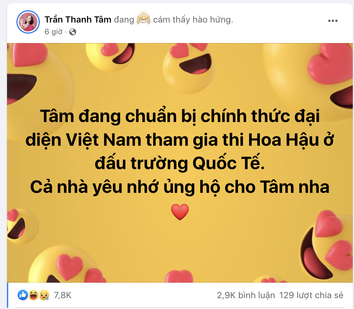 Trần Thanh Tâm thông báo về việc cô sẽ tham gia thi Hoa hâu ở đấu trường Quốc tế