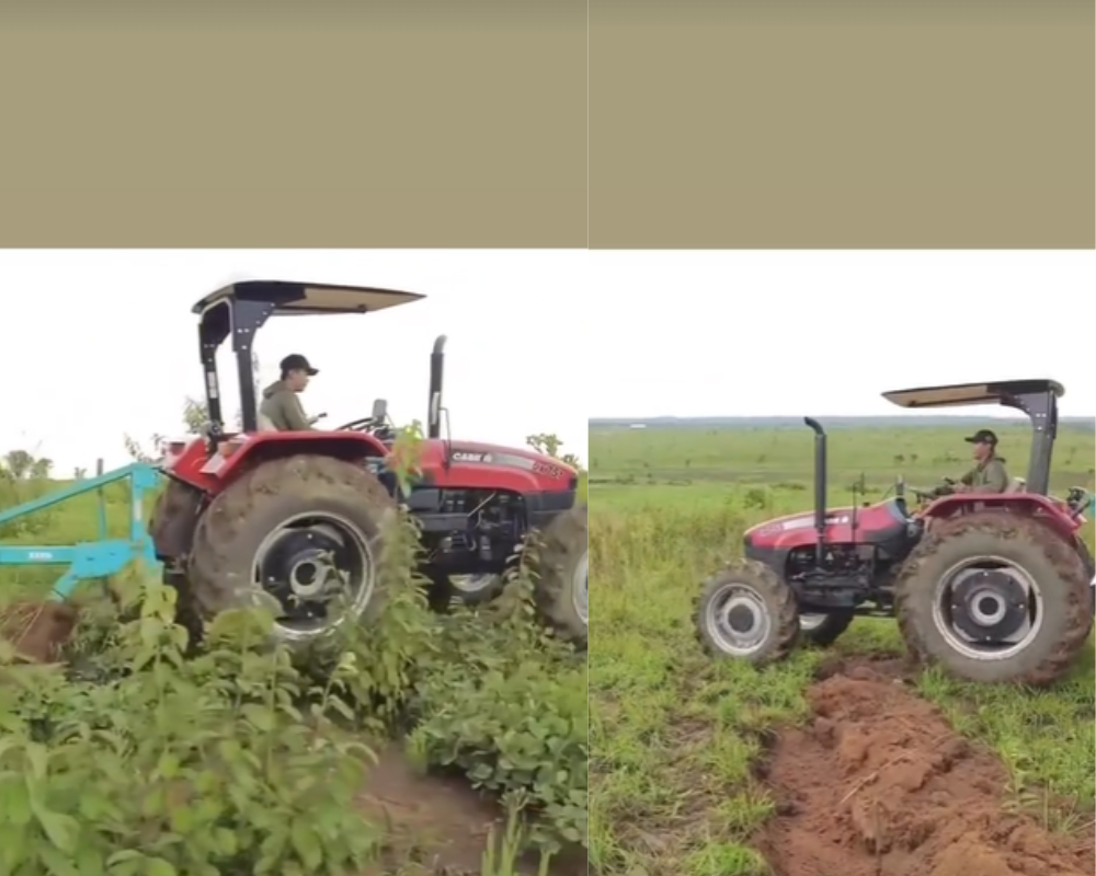 Mở đầu đoạn clip, Quang Linh đích thân lái máy cày xới đất tại nông trại