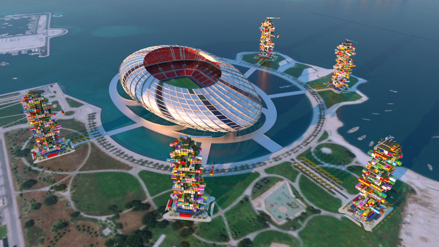 Hình ảnh một sân vận động được xây dựng hiện đại ở Qatar