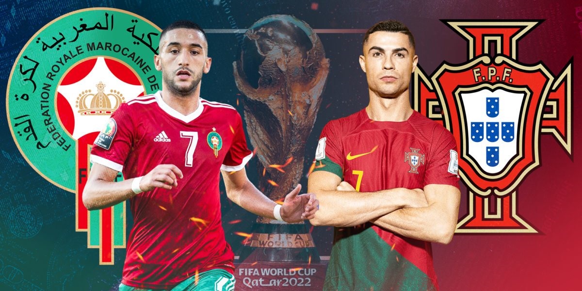 Poster trận tranh vé bán kết Maroc và Bồ Đào Nha